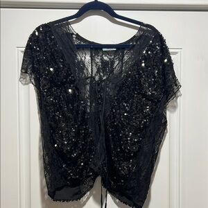 DO+BE Black Sequin Tie Front Blouse Size L